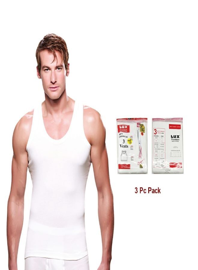 Lux Premium Pack of 3 Vests 1X1 Rib WHITE