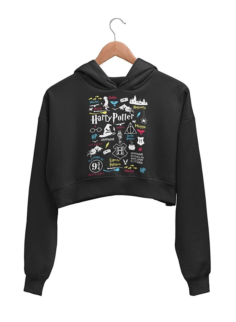 Girl's Full Sleeve Harry Potter Fan Art Theme Cotton Winterwear Cropped Hoodie Sweatshirt