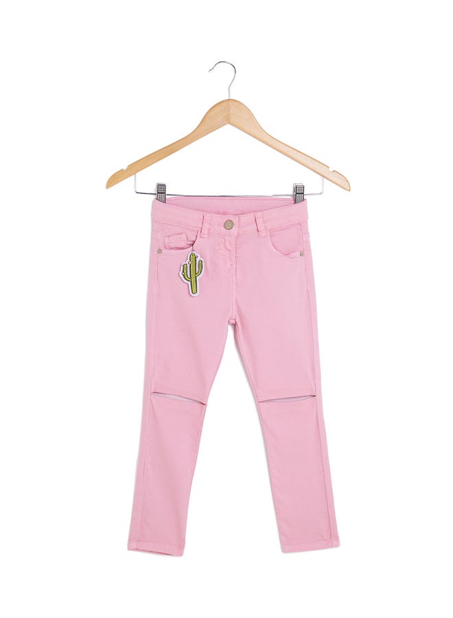 Knee Cut and Sew Jeans Pink