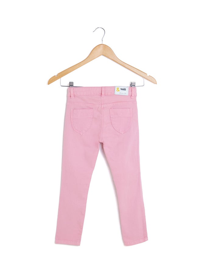 Knee Cut and Sew Jeans Pink