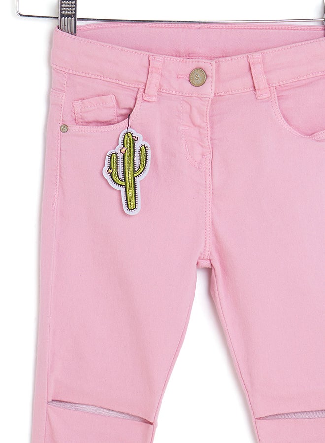 Knee Cut and Sew Jeans Pink