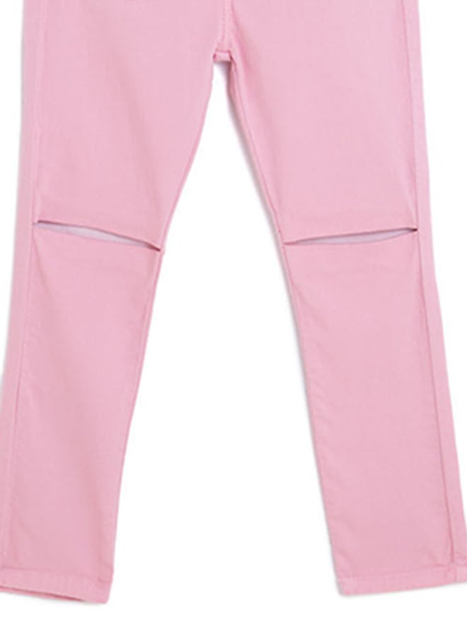 Knee Cut and Sew Jeans Pink