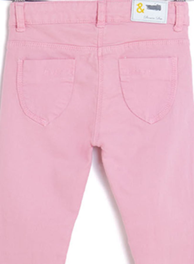 Knee Cut and Sew Jeans Pink