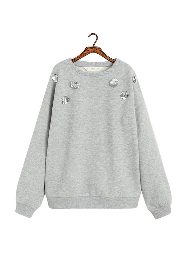 Floral Applique Sweatshirt Grey