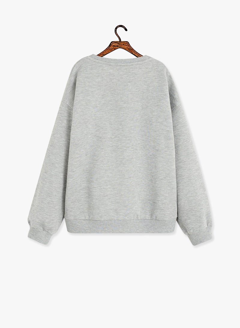 Floral Applique Sweatshirt Grey