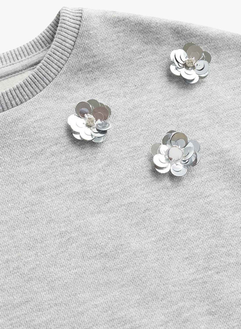 Floral Applique Sweatshirt Grey