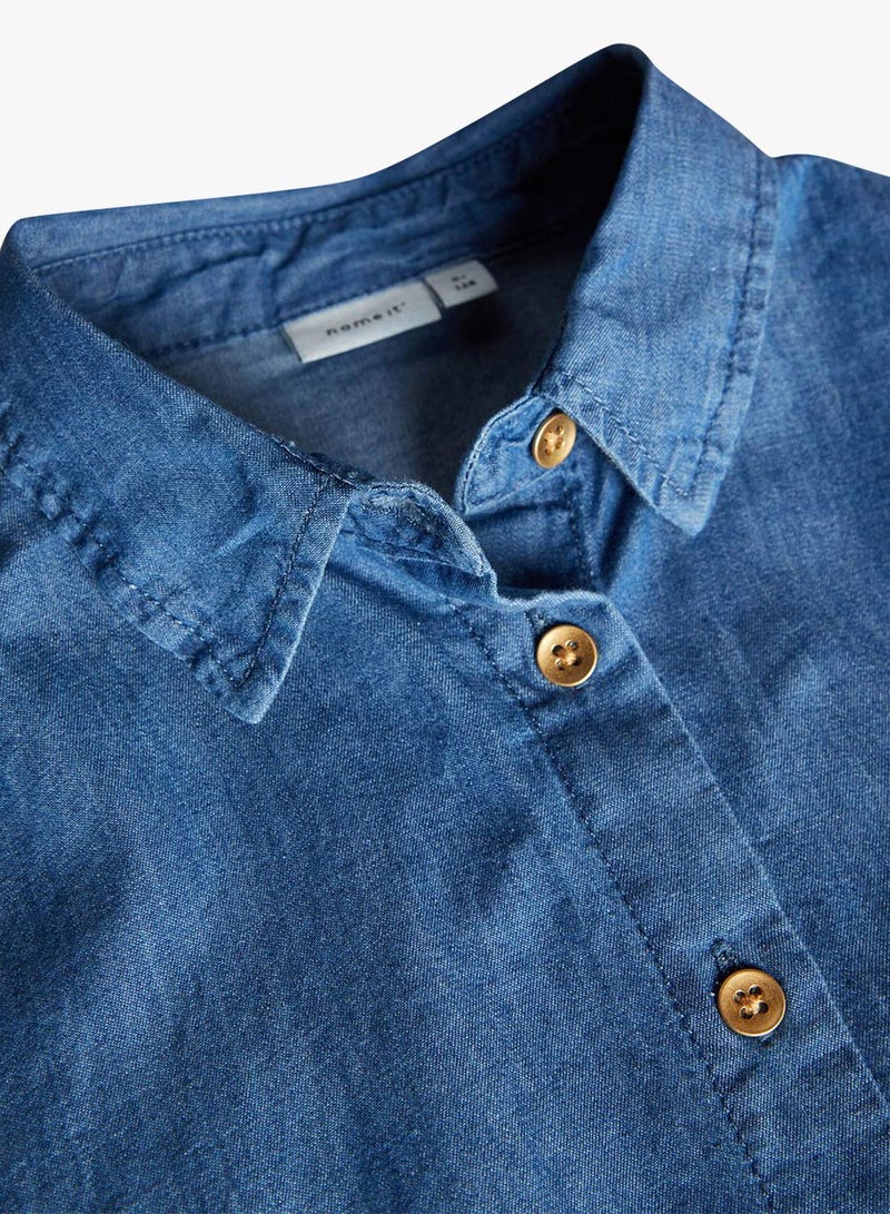 Rolled Sleeve Dress Blue