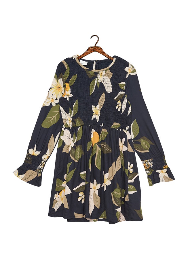 Classic Style Printed Smocked Dress Multicolour