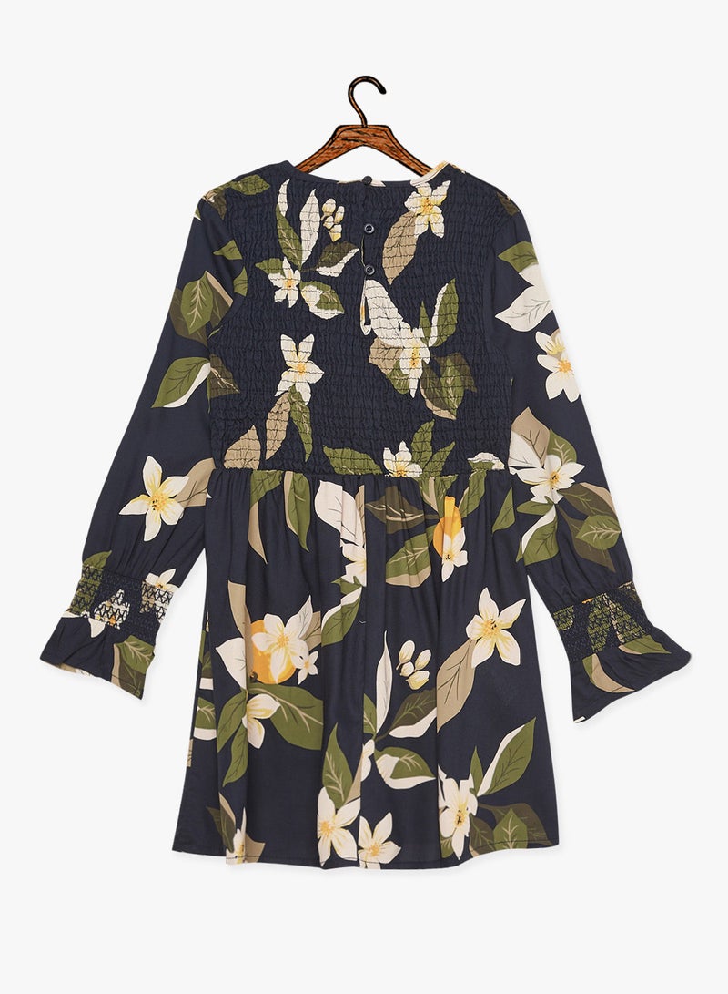 Classic Style Printed Smocked Dress Multicolour