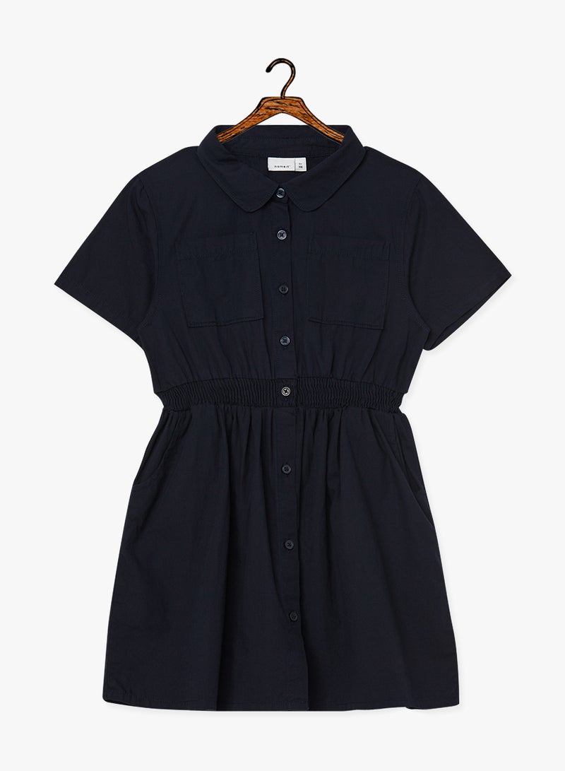 Elasticated Waist Shirt Dress Navy