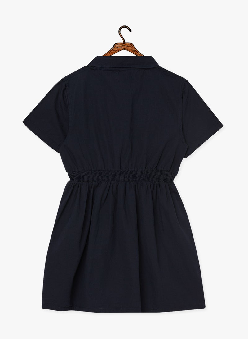 Elasticated Waist Shirt Dress Navy