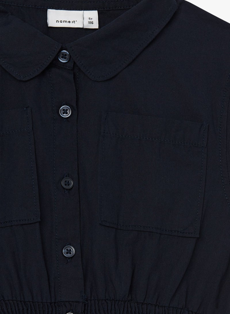 Elasticated Waist Shirt Dress Navy