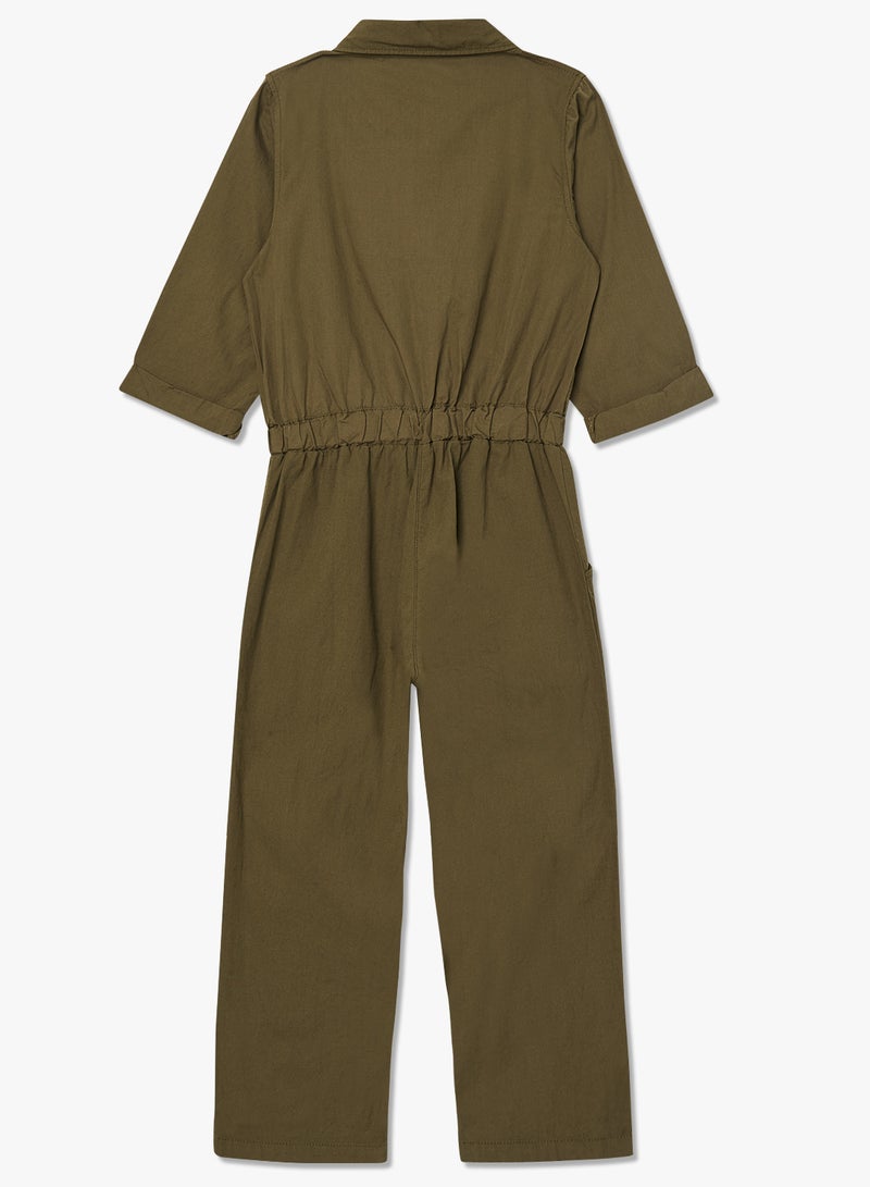 Kids Cinched Waist Jumpsuit Olive