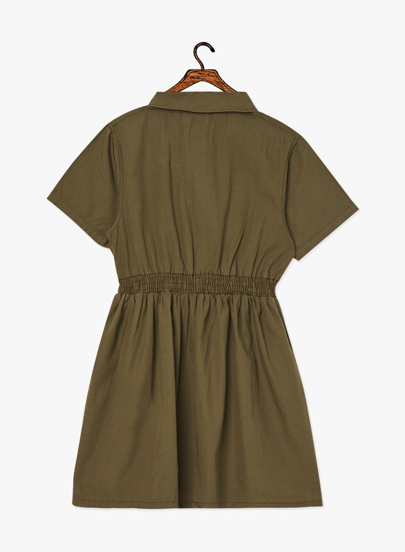 Elasticated Waist Shirt Dress Olive