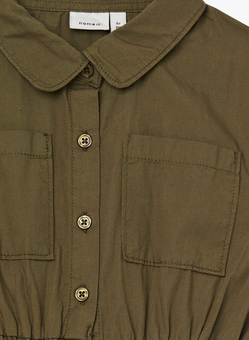 Elasticated Waist Shirt Dress Olive