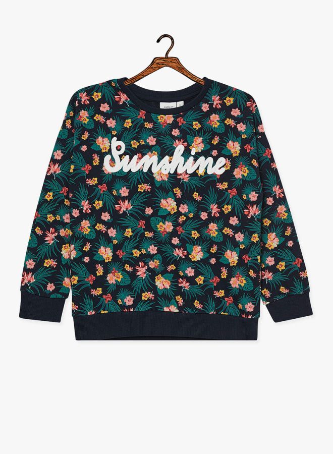 All-Over Floral Printed Sweatshirt Navy/Green