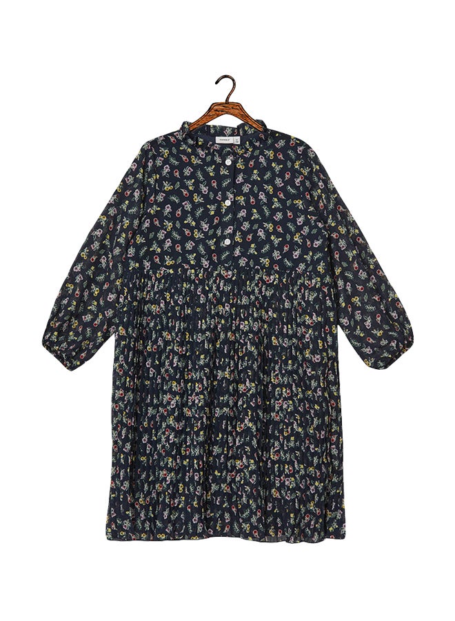 Classic Style Floral Pleated Dress Multicolour
