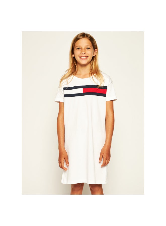 Casual Flag Logo T-Shirt Dress White/Blue/Red