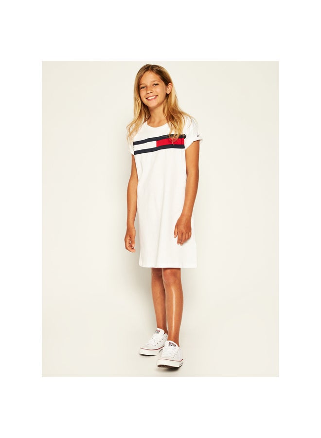 Casual Flag Logo T-Shirt Dress White/Blue/Red