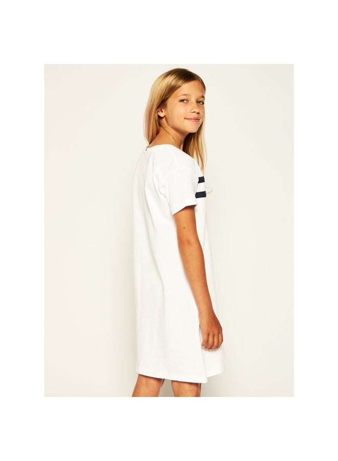 Casual Flag Logo T-Shirt Dress White/Blue/Red