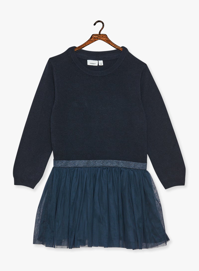 Knitted Top Tulle Dress Navy