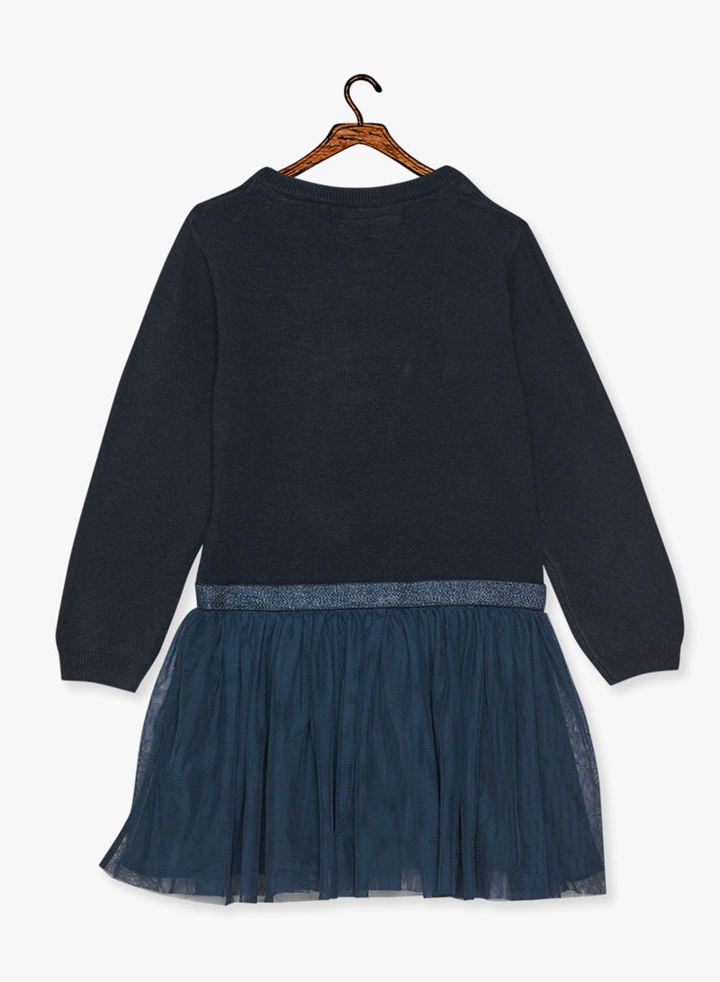 Knitted Top Tulle Dress Navy