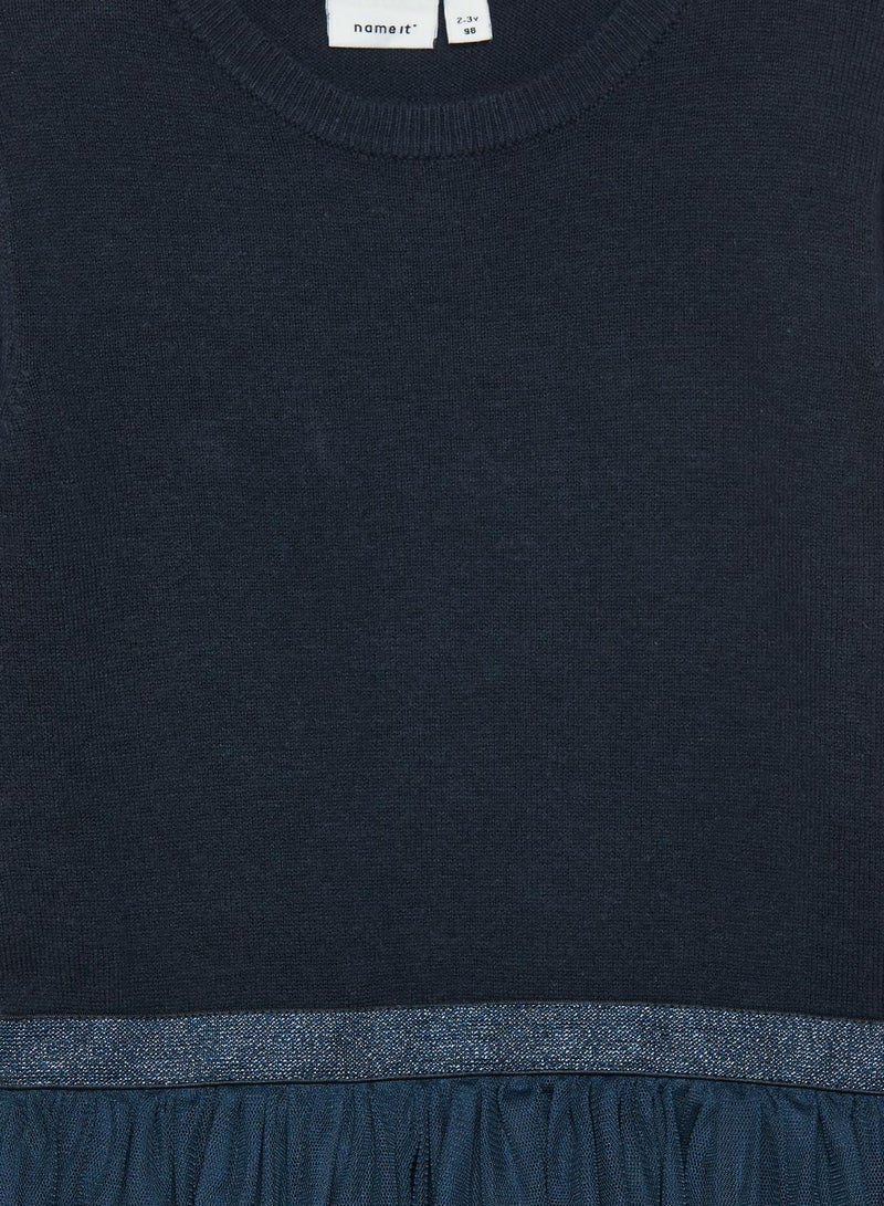 Knitted Top Tulle Dress Navy