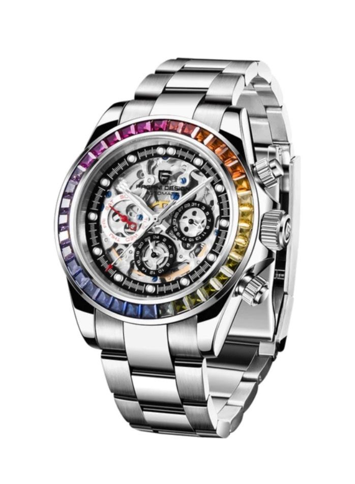 Men’s Automatic Wrist Watch with Colorful Stones