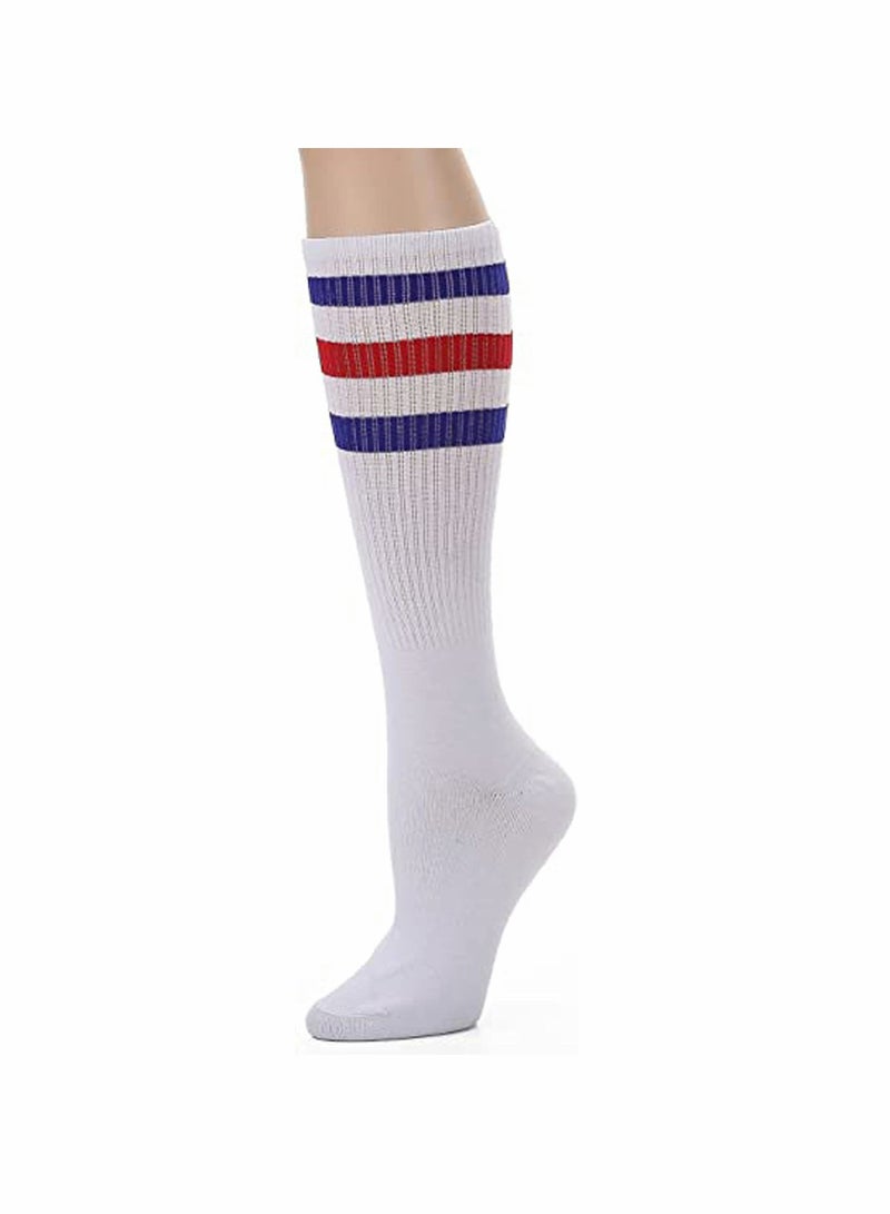 Over the Calf Tube Crew Tennis Socks for Women, Sports & Everyday Wear, Retro, 3 Pack