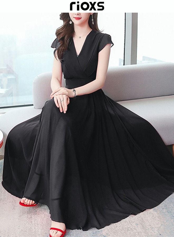 Women's Elegant High Waist Maxi Long Dress Black