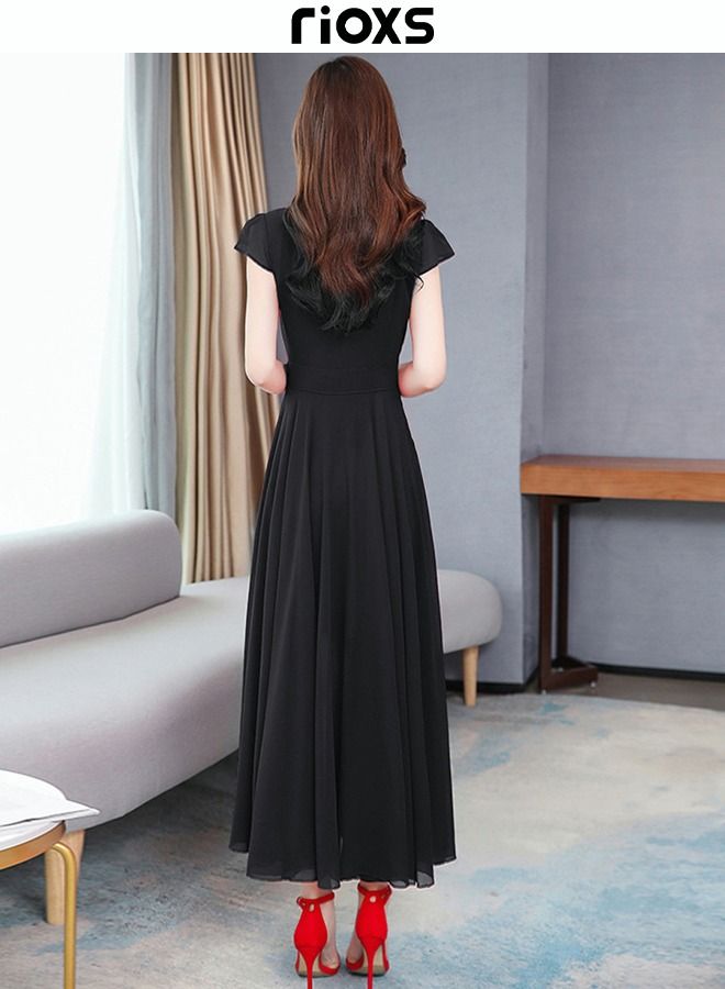 Women's Elegant High Waist Maxi Long Dress Black