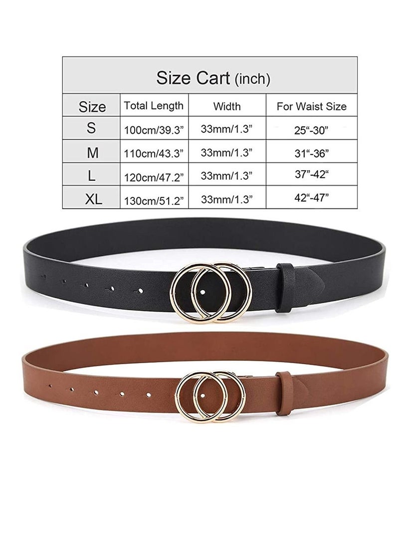 Women Belts for Jeans Dress with Fashion Double O-Ring Buckle and Soft PU Faux Leather Belt(M,2 PCS)