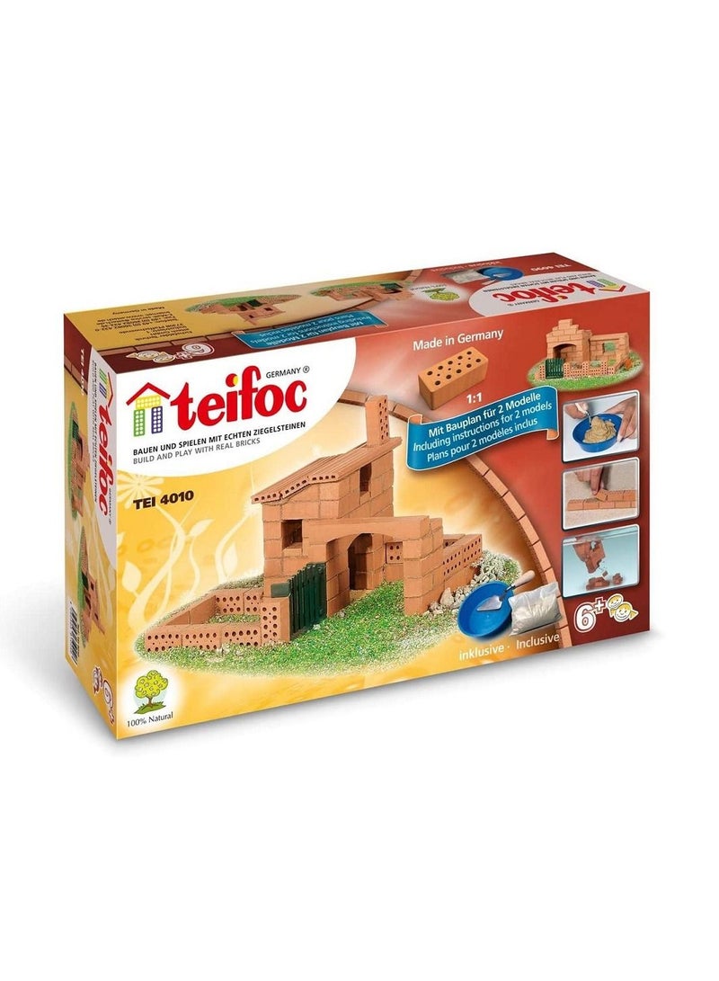2 in 1 Small Cottage Design 85 pieces Brick Construction Set Toy STEM Building Kit with Real Bricks and Mortar Made in Germany TEI 1024