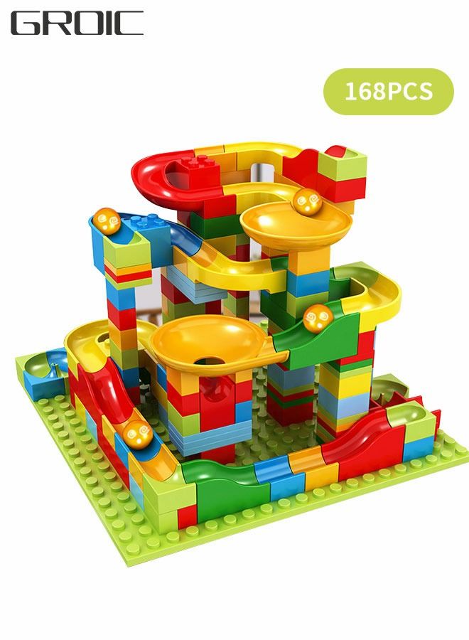 Marble Run Building Blocks, 168 PCS Classic Big Blocks STEM Toy Bricks Set Kids Race Track Compatible with Bulk Bricks Set for Boys Girls Toddler