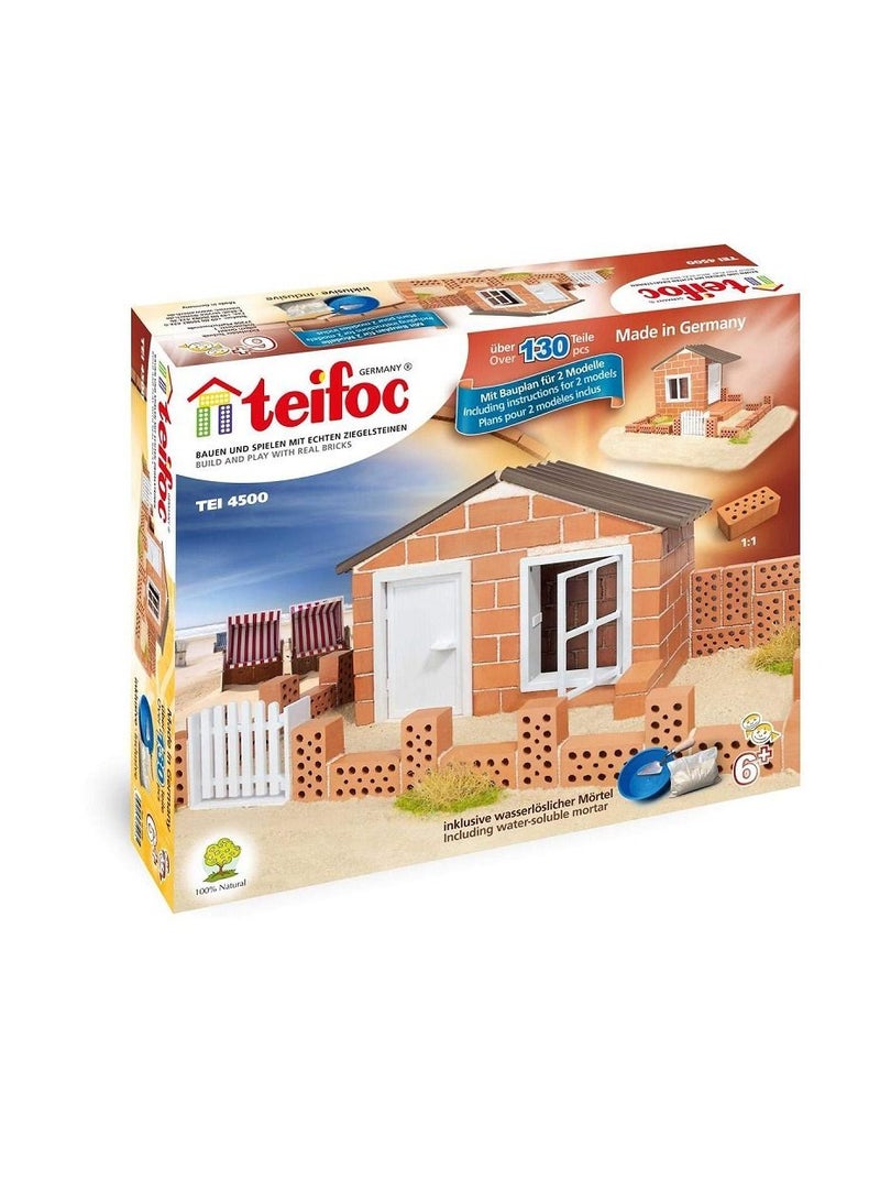 Brick Construction Toy Set Summer Cottage Beach House 130 pieces STEM Building Kit with Real Bricks and Mortar Made in Germany TEI 4500