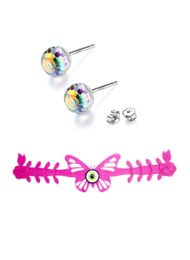 2 Mask holders one butterfly pink with crystal, one chain and earrings changes color with light sun pink