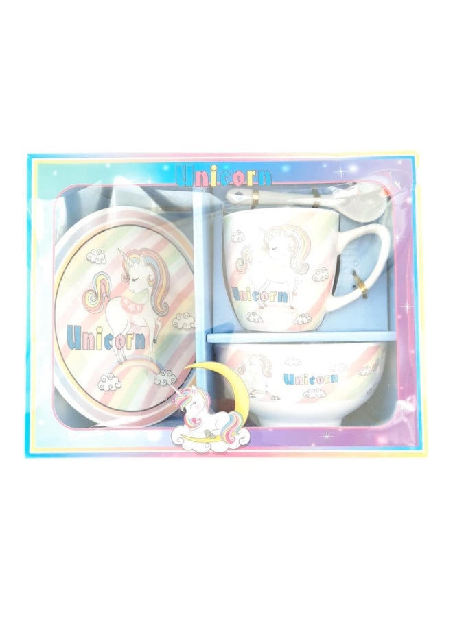 Girls Kids set of unicorn multi color pen, colours colors and cup plate mug and 3 mask holders multicolour