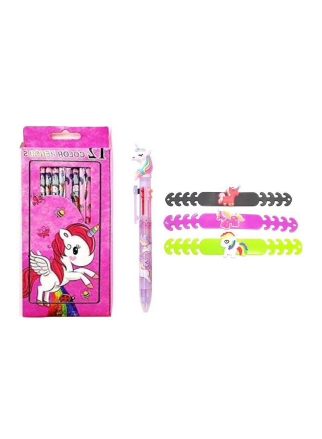 Set kids with multi color unicorn pen, colours and 3 mask holders multicolour