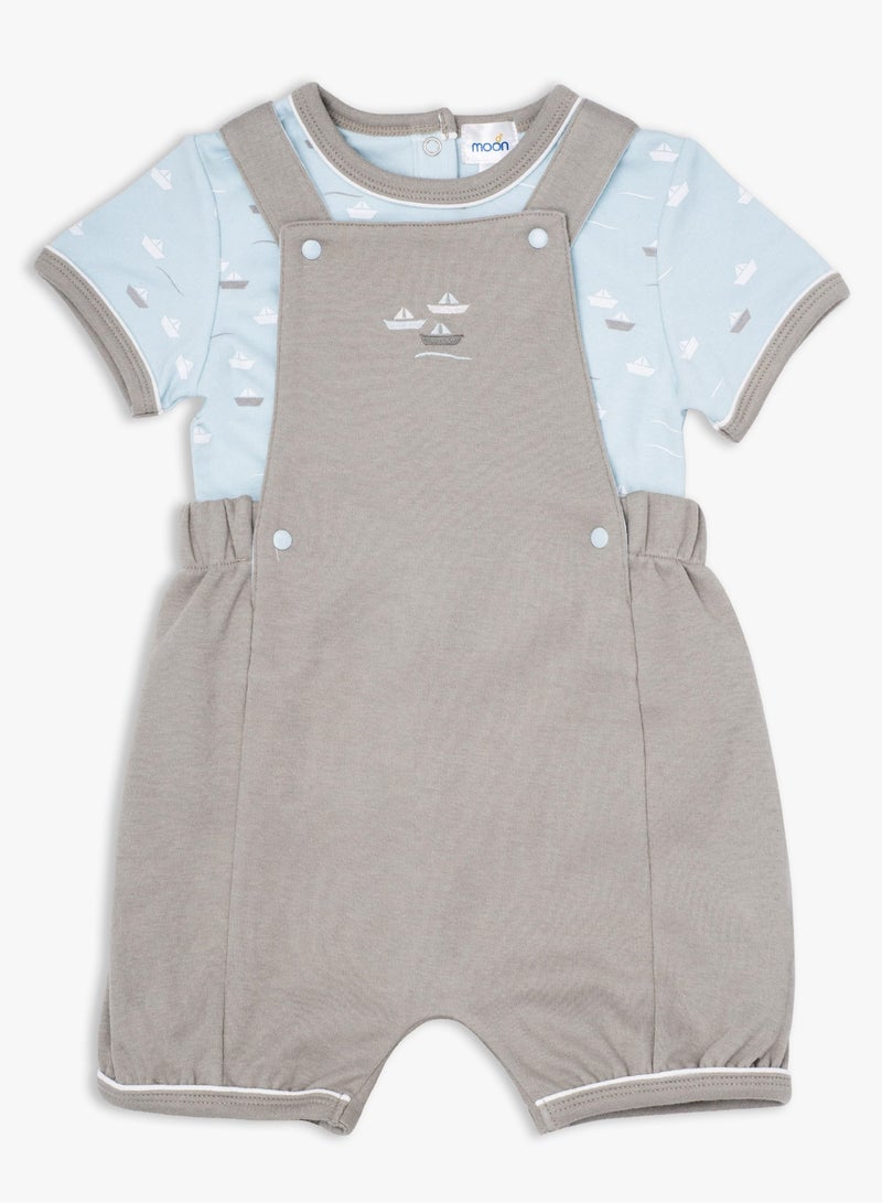 MOON 100% Cotton T-Shirt and Dungaree 12-18M Teal - Little Boat