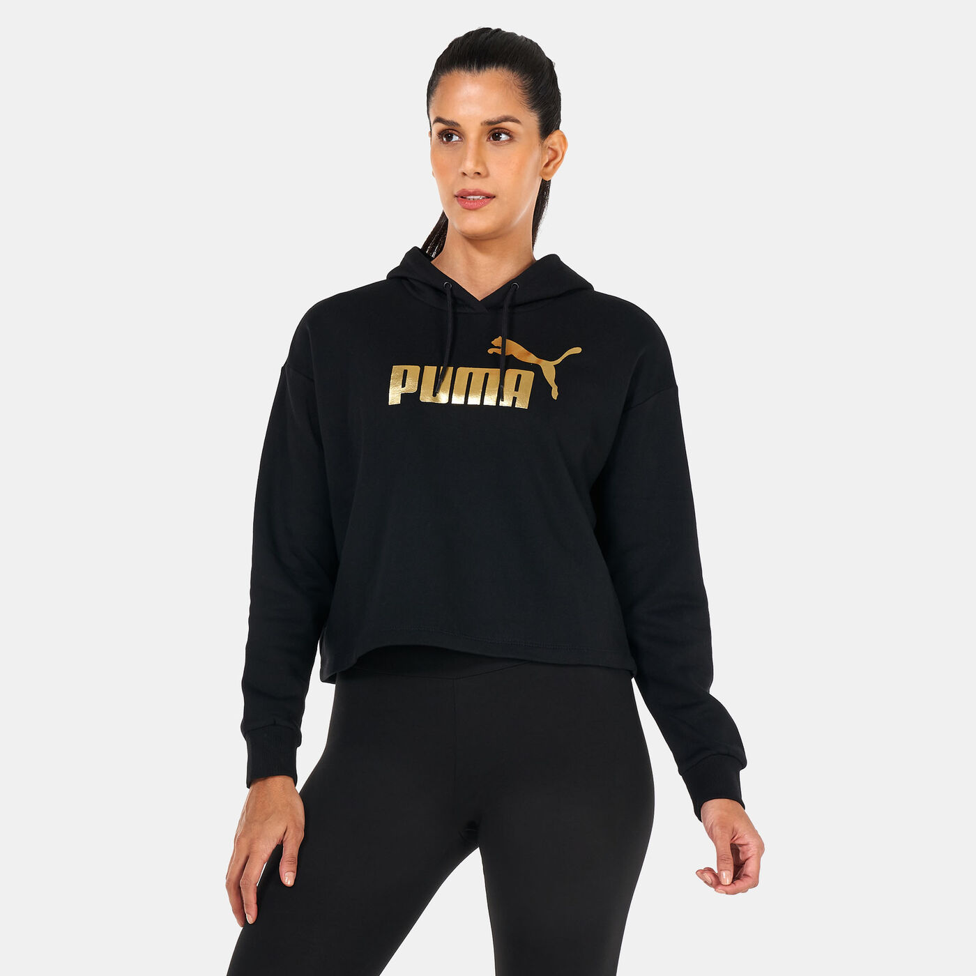 Women's Essentials+ Metallic Logo Cropped Hoodie