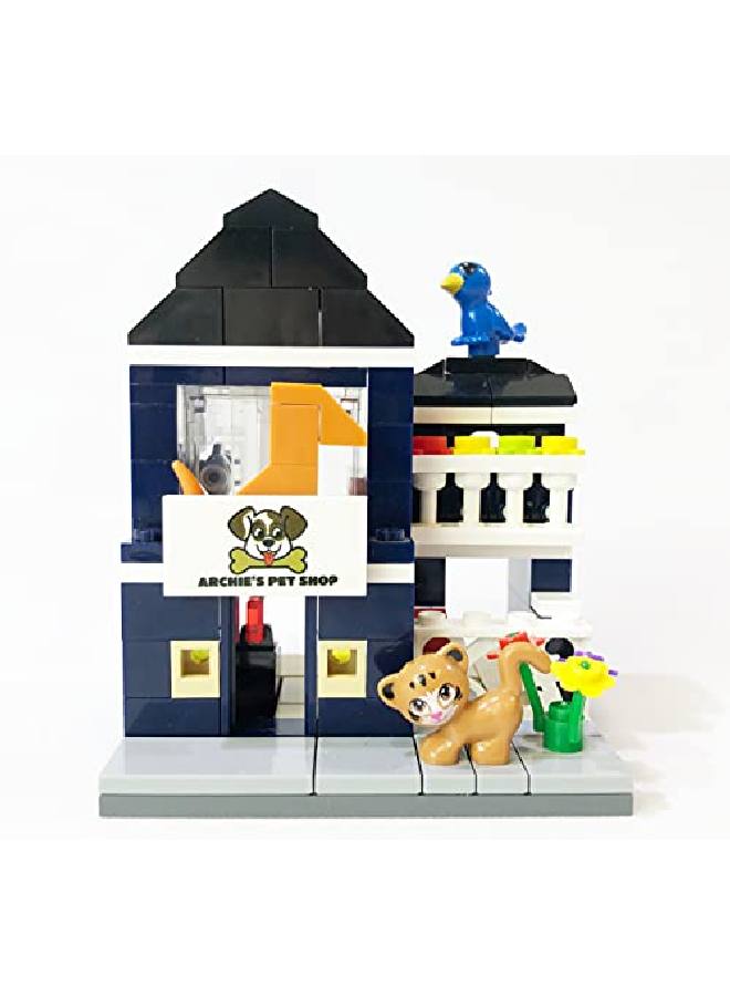 Exclusive Mini City Archie'S Pet Shop Model Custom Designed 155 Piece Set Compatible With Lego And Other Major Brick Brand Models Includes Animals Dog Cat Bird And More