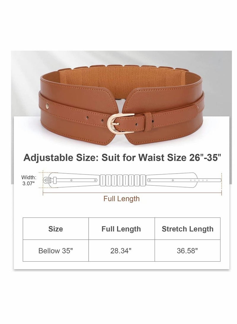 Women's Wide Elastic Waist Belt, Ladies Stretch Cinch Belt for Dress with Fashion Layered Back