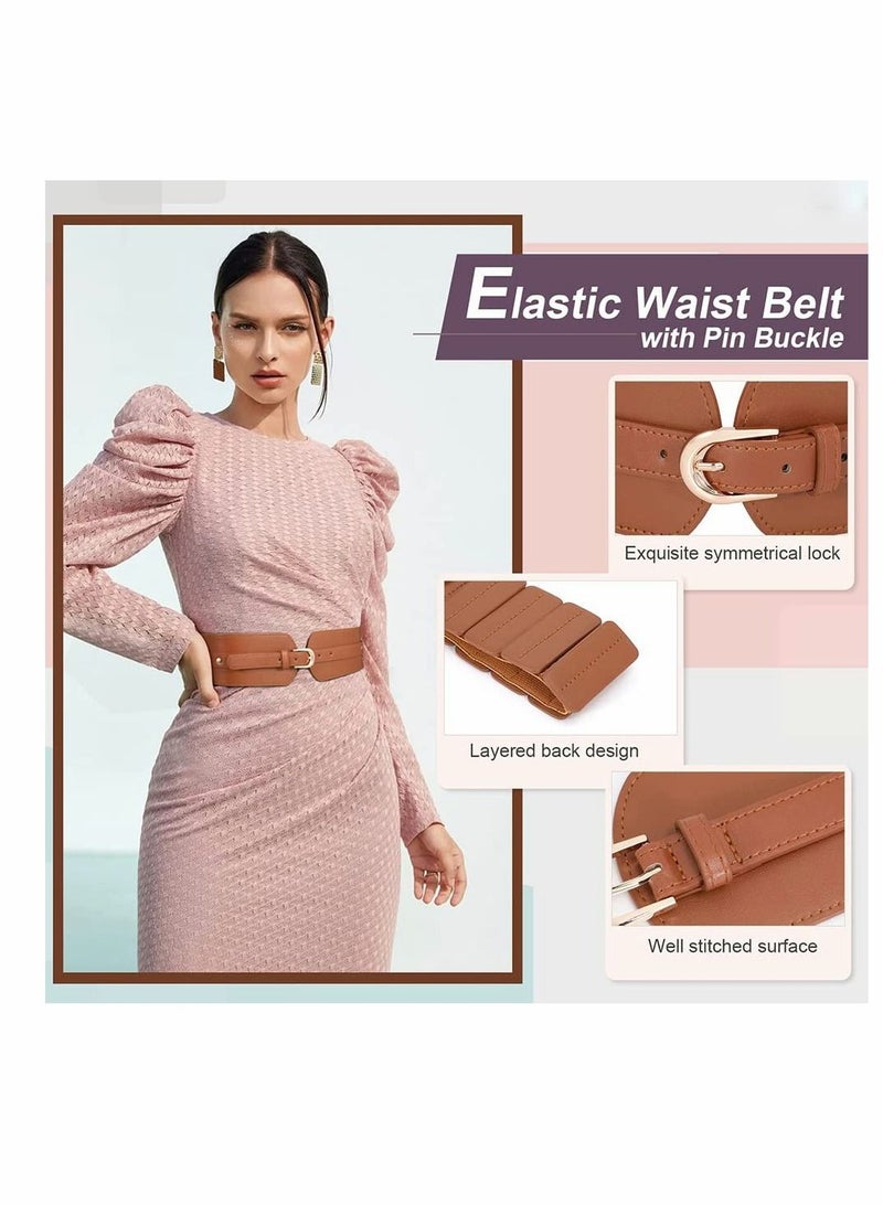 Women's Wide Elastic Waist Belt, Ladies Stretch Cinch Belt for Dress with Fashion Layered Back