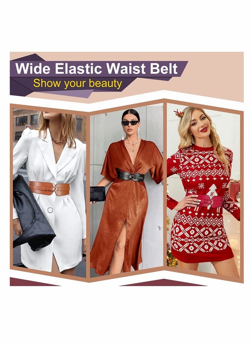 Women's Wide Elastic Waist Belt, Ladies Stretch Cinch Belt for Dress with Fashion Layered Back