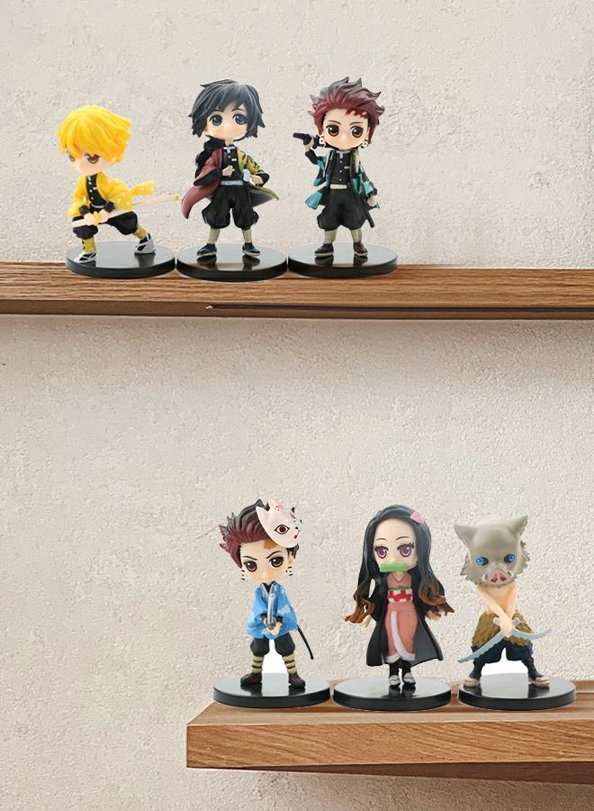 6Pcs Demon Slayer Mini Figures Set Cake Topper for Children's Birthday Cake Theme Party Supplies Home Office Collectible Decoration  3inch