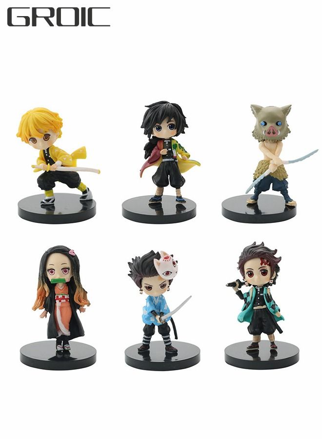 6Pcs Demon Slayer Mini Figures Set Cake Topper for Children's Birthday Cake Theme Party Supplies Home Office Collectible Decoration  3inch