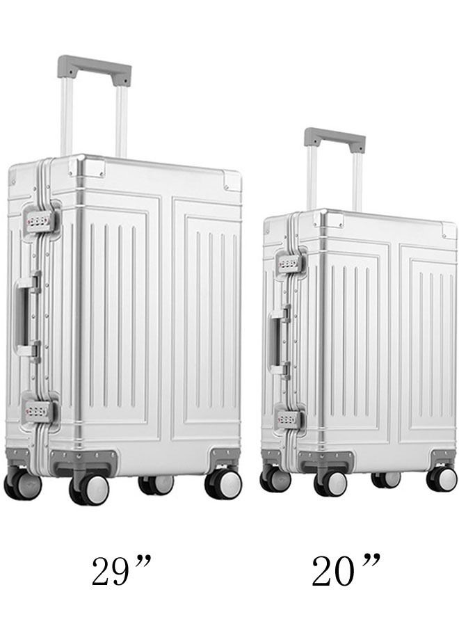 Set of 2 Hardcase Travel Suitcase Al-Mg Alloy Luggage Trolley With 4 Spinner Wheel