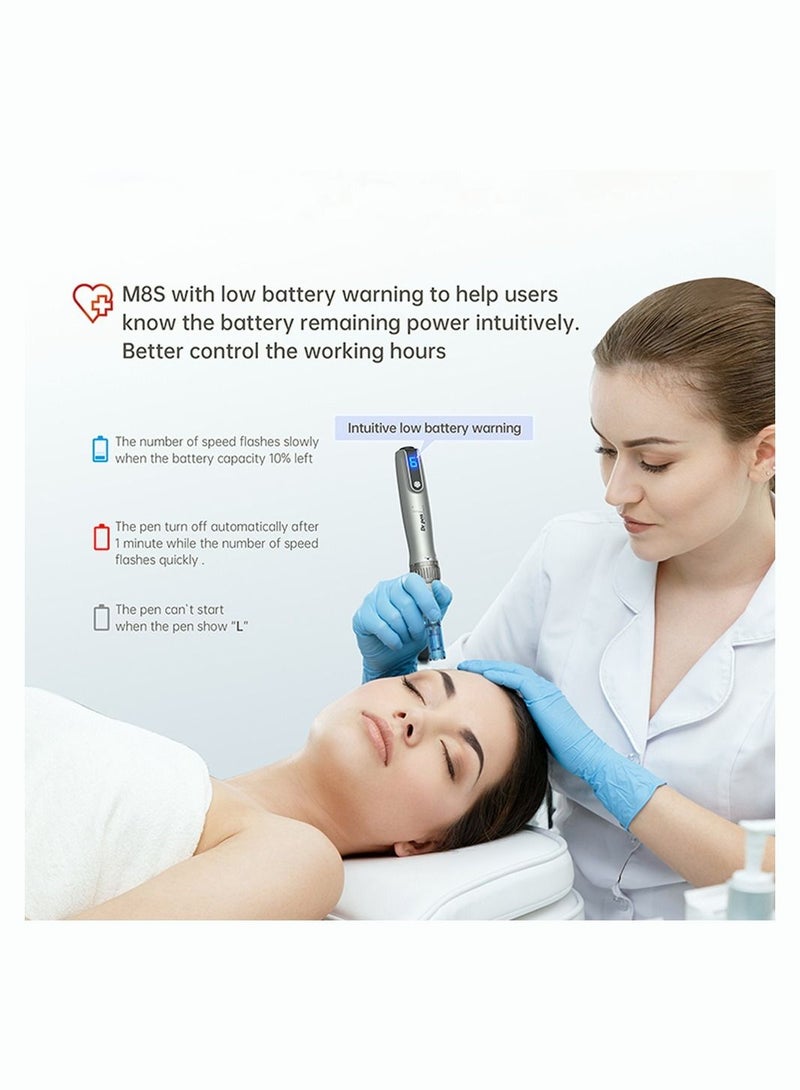 Ultima M8S Professional Microneedling Pen with 12 Replacement Tips Dark Gray Upgraded Version