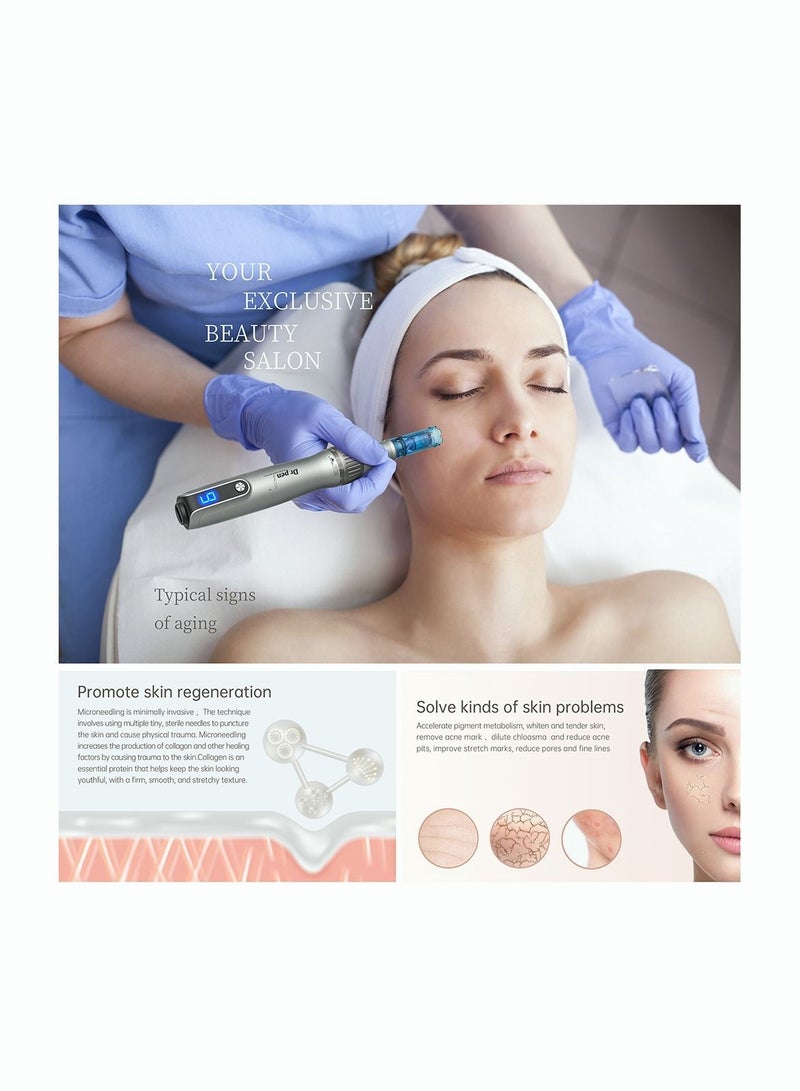 Ultima M8S Professional Microneedling Pen with 12 Replacement Tips Dark Gray Upgraded Version