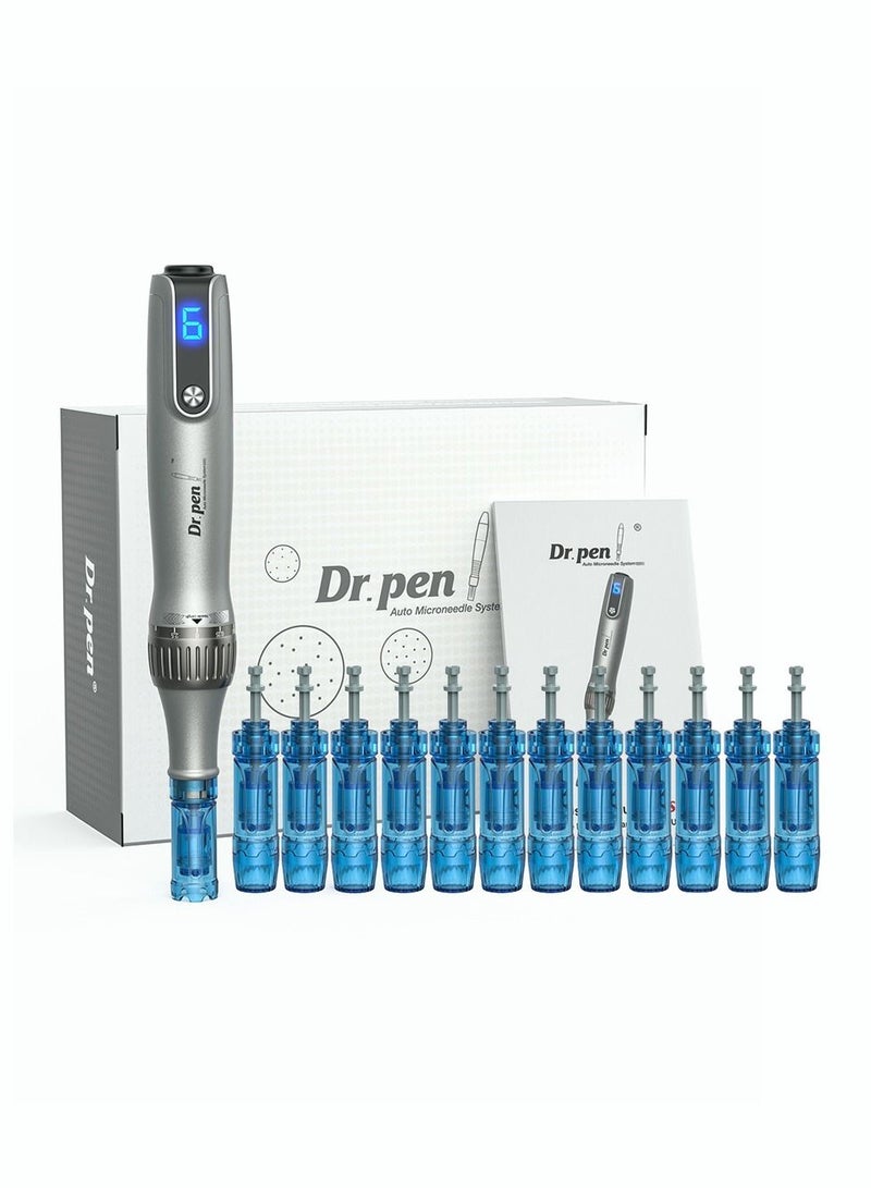 Ultima M8S Professional Microneedling Pen with 12 Replacement Tips Dark Gray Upgraded Version